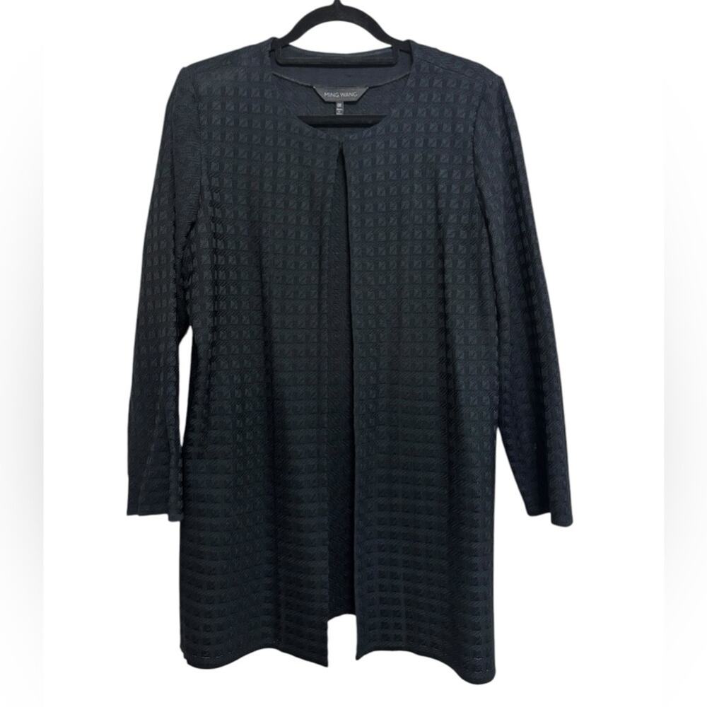 Ming Wang Long Line Collarless Black Textured Sweater Blazer - Size 0X